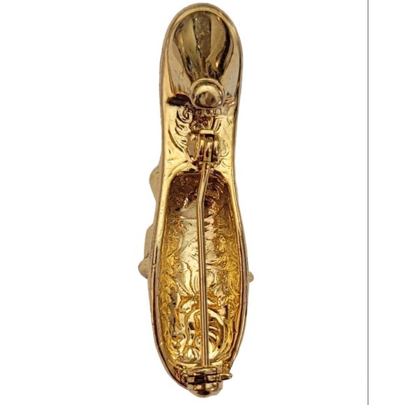 1928 Brand Gold Tone Clear Rhinestone Shoe Brooch Pin K690 - Picture 5 of 8